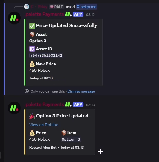 Setprice Command